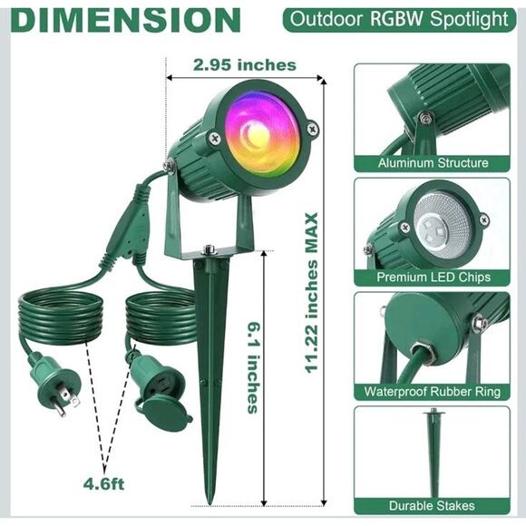 Enhon 2 Pack Christmas RGBW Spotlight Outdoor, 12W 270lm IP65 Waterproof... - Picture 2 of 9